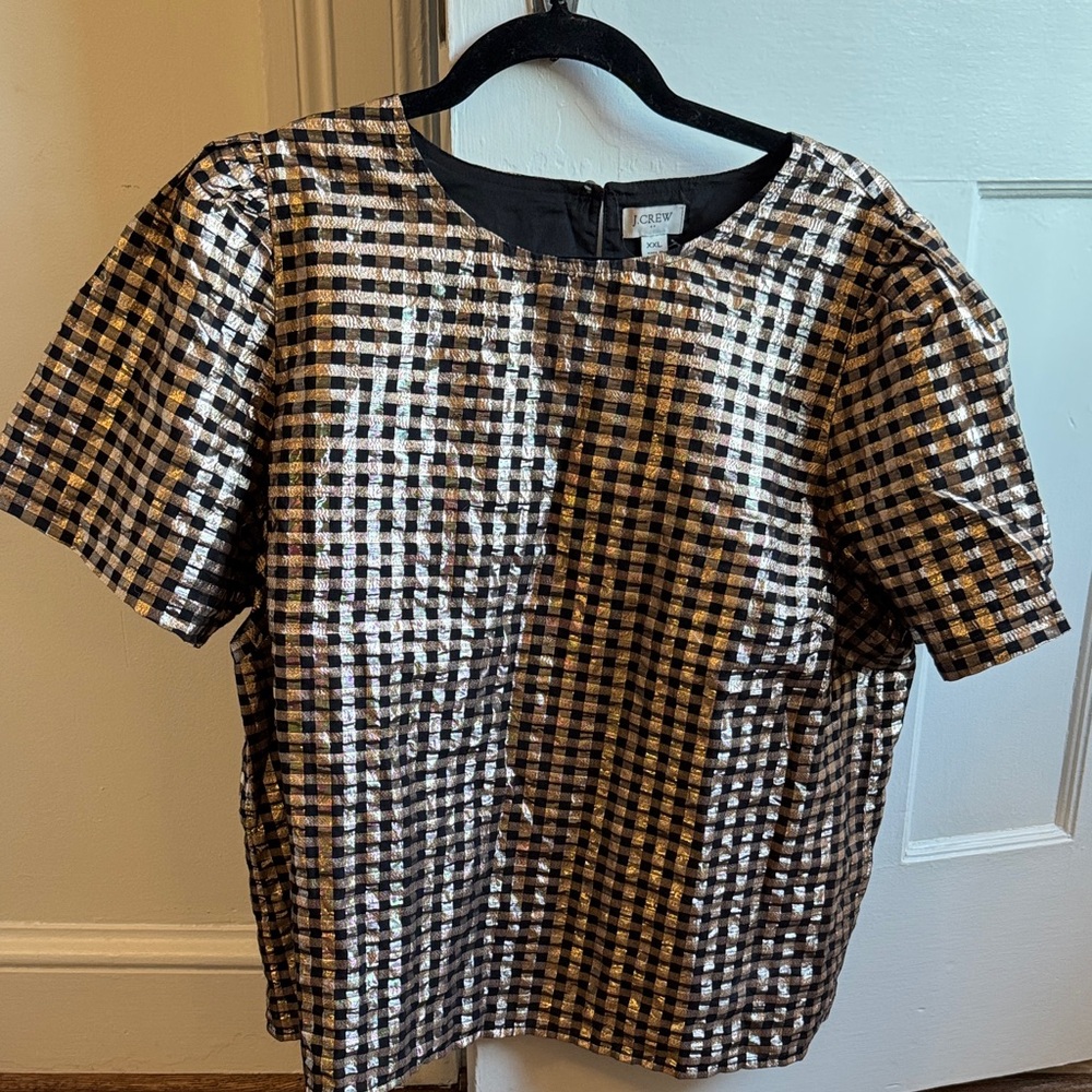 NEW J. Crew Black and Gold Checkered Blouse